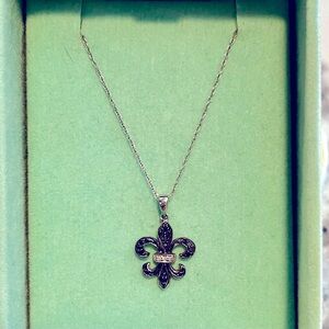 1/8 Carat Black & White Diamond Fleur de Lis Necklace